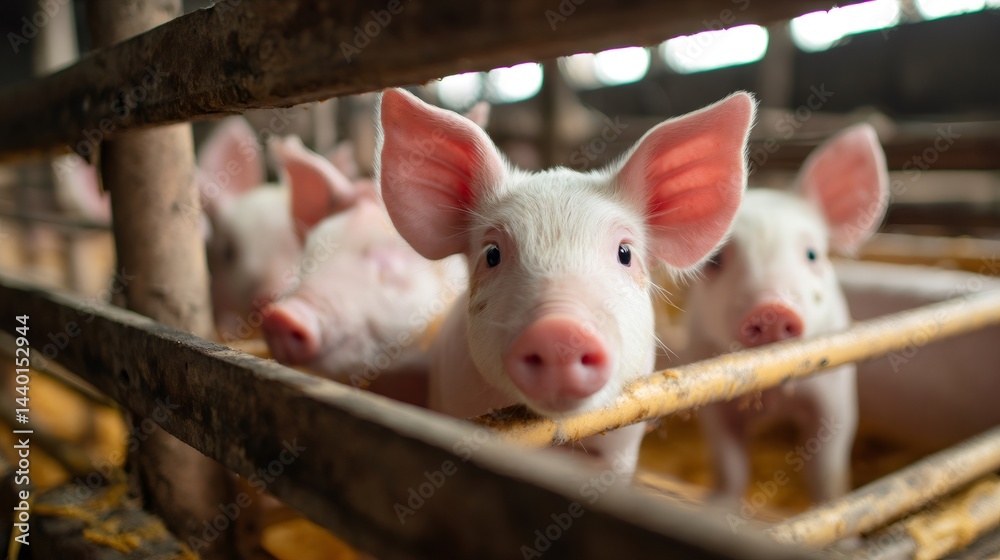 Piglets waiting for food in pig farm. Breeding pigs