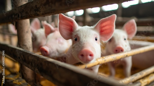 Obraz na płótnie Piglets waiting for food in pig farm. Breeding pigs w salonie
