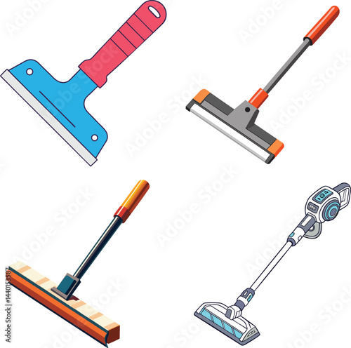 Floor Scraper and Cleaning Tools Vector Set – Home & Industrial Use. 