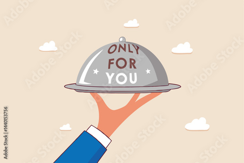 Special service only for you, best selection for business, consulting, advice or knowledge to be success, answer or solution concept, businessman hand serve dining tray with the word only for you.