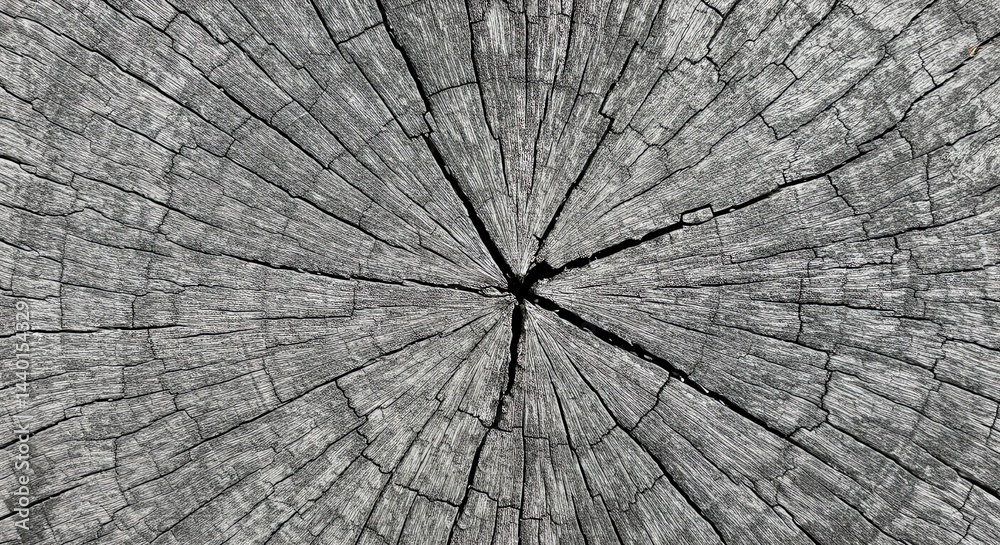 Fototapeta premium Close Up of Tree Stump Showing Growth Rings and Cracks