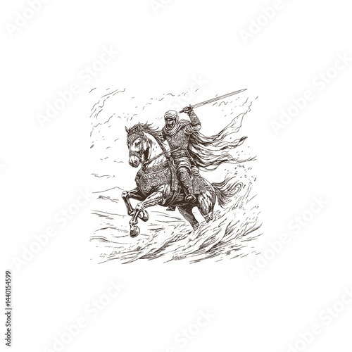 Arabian knight riding mighty horse design vector template illustration