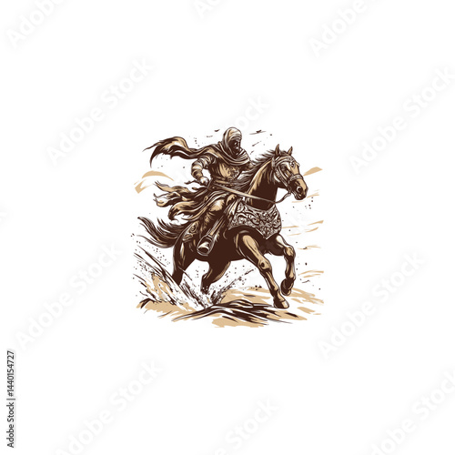 Arabian knight riding mighty horse design vector template illustration