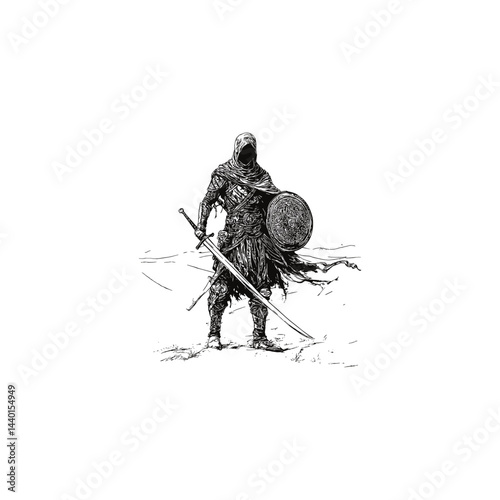 Arabian knight standing holding sword and shield design vector template illustration