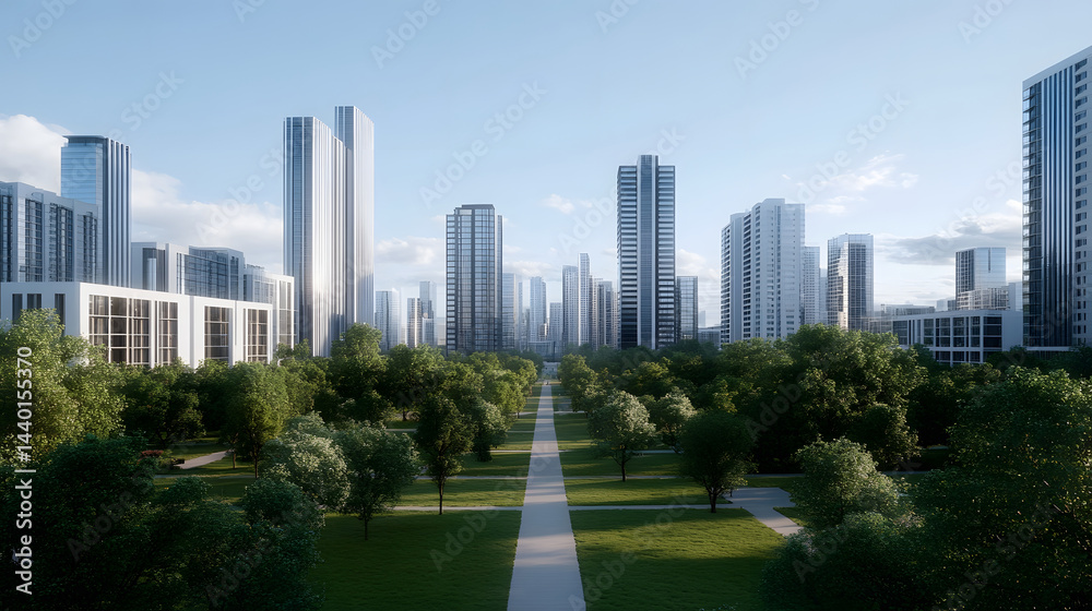 Fototapeta premium Futuristic Metropolis with Eco-Friendly Park in the Heart of the City