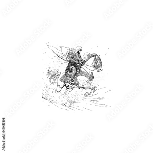 Arabian knight riding mighty horse design vector template illustration