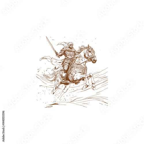 Arabian knight riding mighty horse design vector template illustration