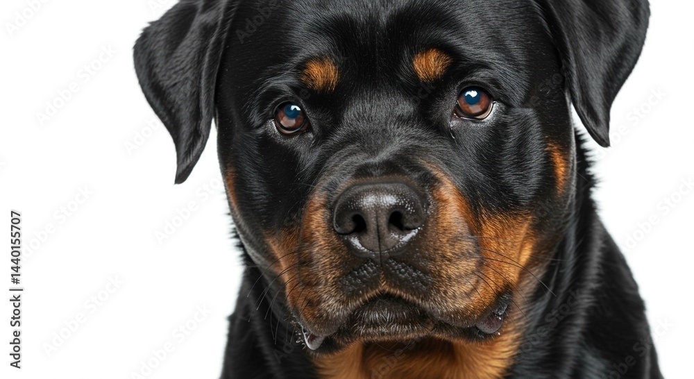 Fototapeta premium Close up Portrait of a Rottweiler Dog Powerful Breed Canine Pet Animal