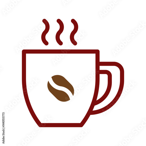 Stylized coffee cup icon with rising vapor and a coffee bean design