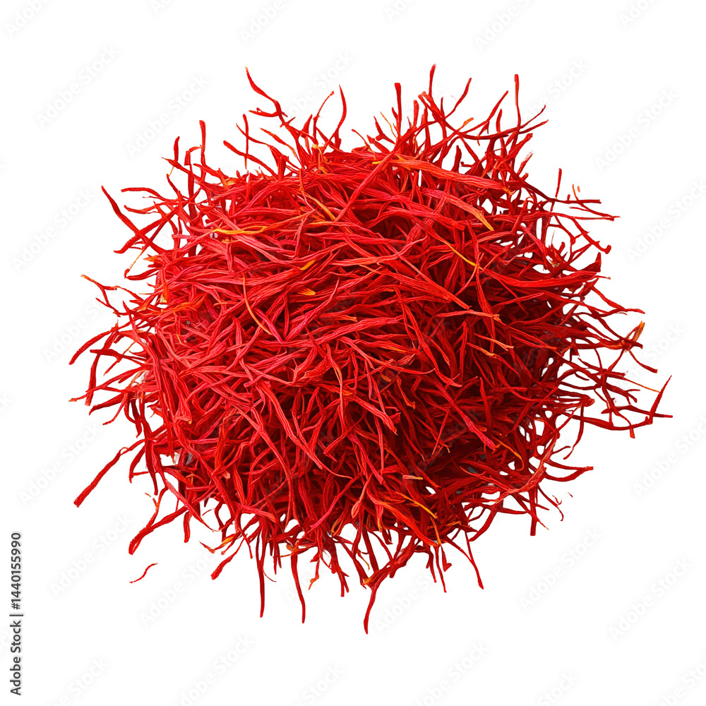 Naklejka premium Saffron spice threads (strands) isolated on white background