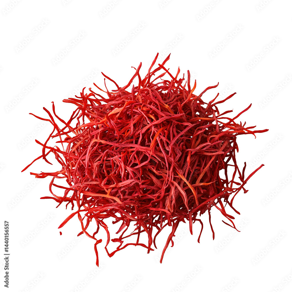 Naklejka premium Saffron spice threads (strands) isolated on white background