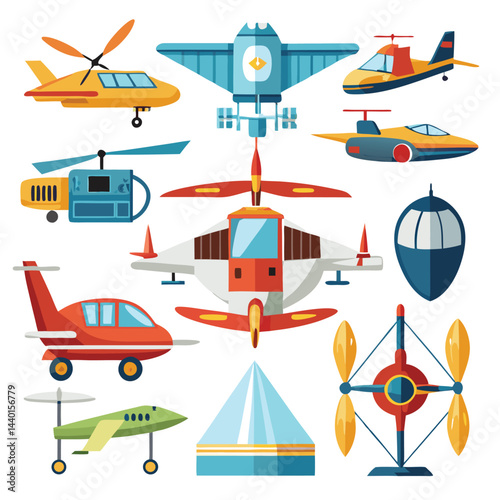 Ultralight aircraft set icon isolated on white background