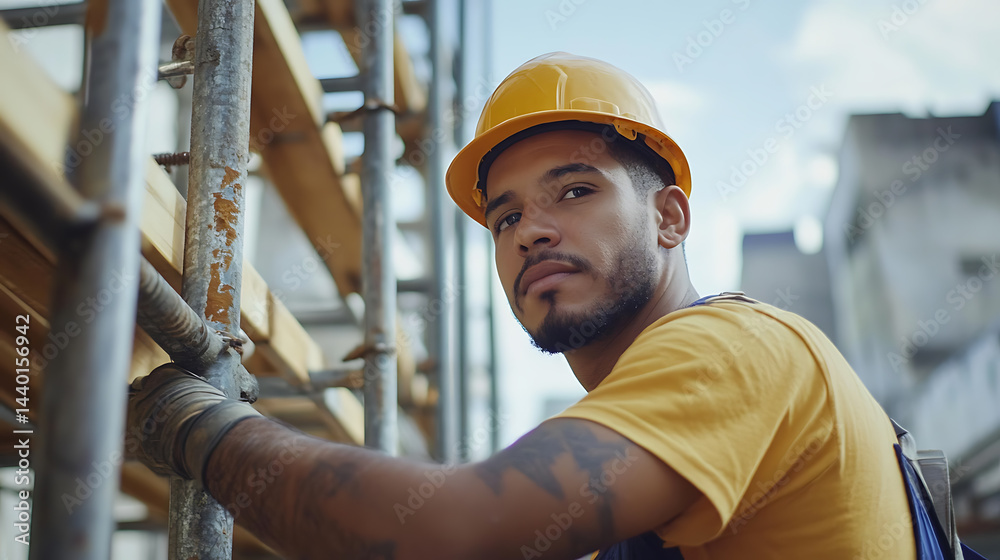 Construction Worker on Scaffolding Construction Worker on Scaffolding