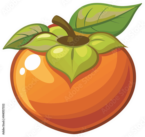 A vibrant vector art illustration featuring a delicious, ripe persimmon fruit with rich colors, realistic texture, and fresh, inviting appeal.
