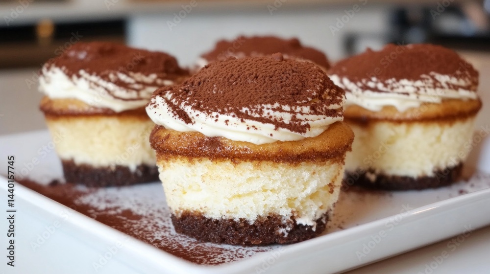A plate of four cupcakes with chocolate frosting and sprinkles A plate of four cupcakes with chocolate frosting and sprinkles