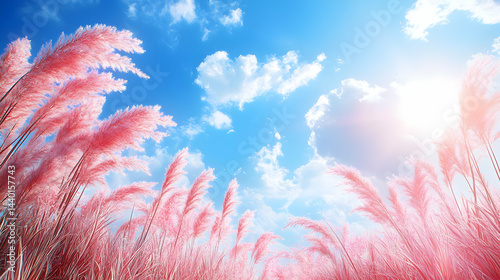 Pink Grass and Blue Sky Illustration