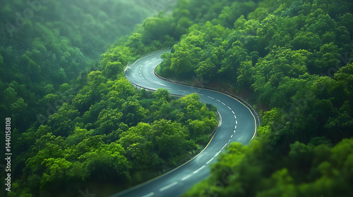 Winding Road Through Lush Green Forest - Illustration