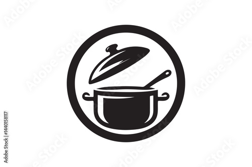 Pan with the lid open icon silhouette on white background.