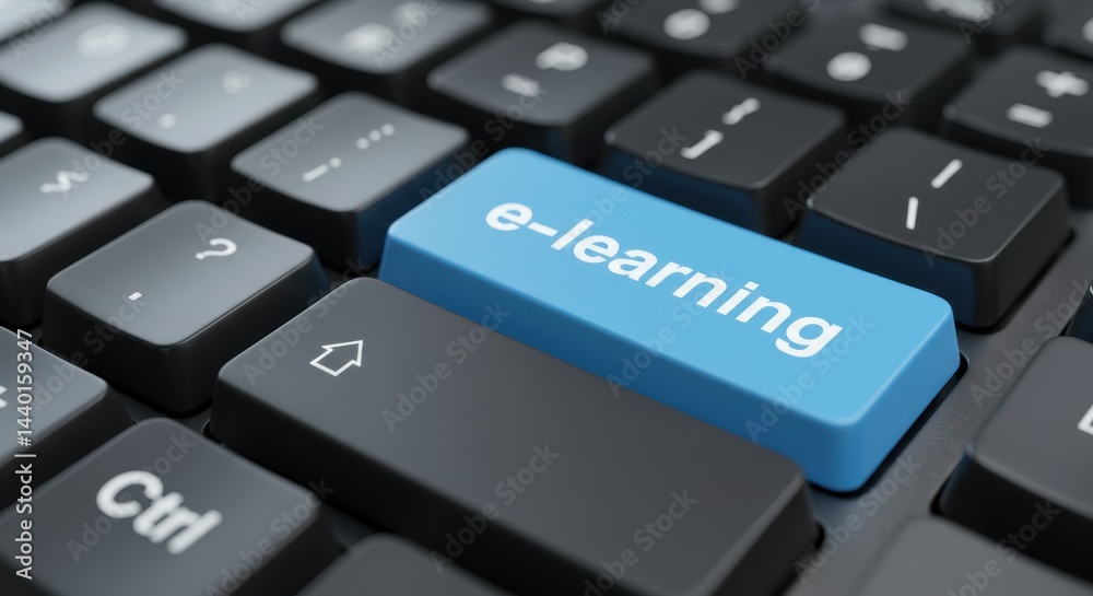 E-learning button on keyboard for online education and digital learning E-learning button on keyboard for online education and digital learning