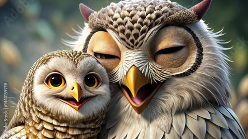 Charming owls bring warmth and joy in a serene forest setting during the golden hour of a late afternoon Generative AI