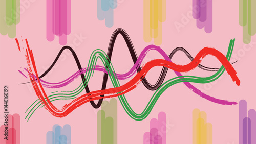 Wave Geometry line with brush graine and blur cyrcle and any colour