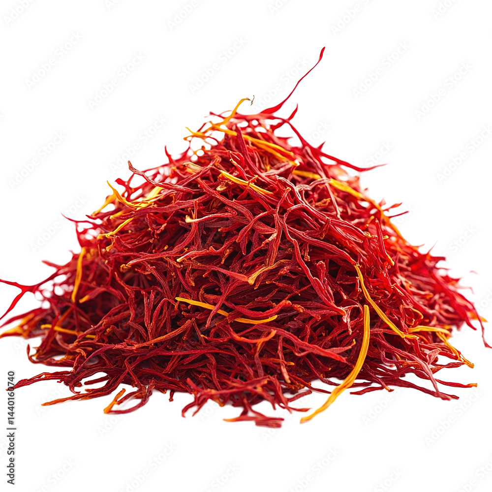 Naklejka premium Saffron spice threads (strands) isolated on white background
