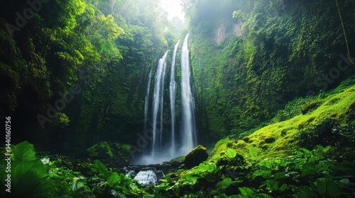 Majestic Waterfall in Lush Green Jungle Paradise