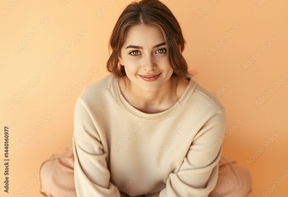Obraz premium Female portrait on warm pastel background