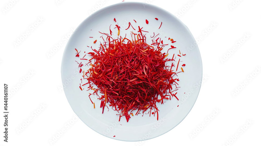 Naklejka premium Saffron spice threads (strands) isolated on white background