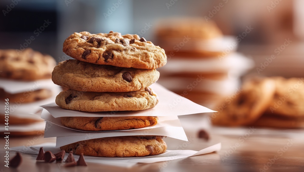 Stack of Chocolate Chip Cookies on a Wooden Table Stack of Chocolate Chip Cookies on a Wooden Table