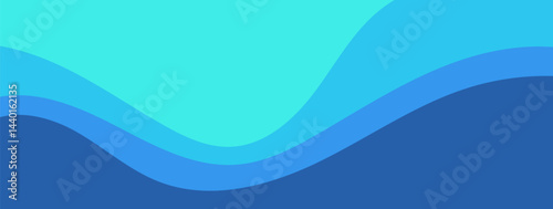 Obraz na płótnie Aqua blue gradient wavy flow flat landscape background vector. Minimal blue banner wallpaper. w salonie