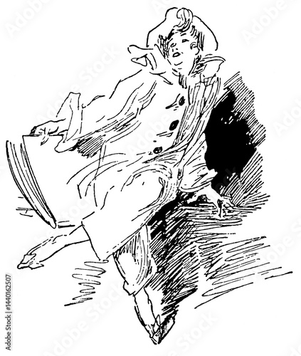 Art Nouveau bookplate design from Paris, ornate vintage book illustration in the style of Jules Cheret. Publication of the 