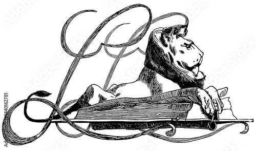 Black and white bookplate design by Max Klinger, Leipzig, vintage artistic book illustration. Publication of the 