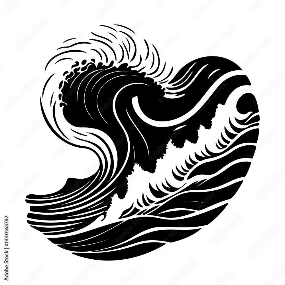 Obraz premium Stylized Monochrome Wave Illustration: Artistic Rendering of Aquatic Motion