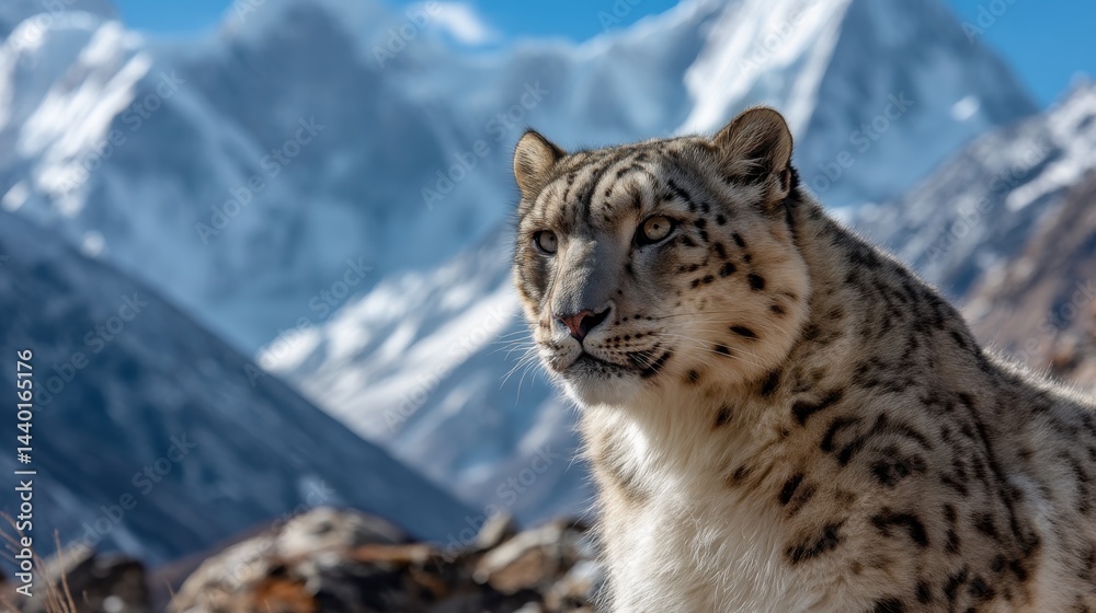 Obraz premium Snow Leopard on Mountain Summit