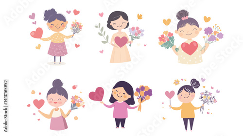 A flat vector illustration of a mother character smiling warmly, radiating love and care, ideal for family, motherhood, and joyful lifestyle graphics.