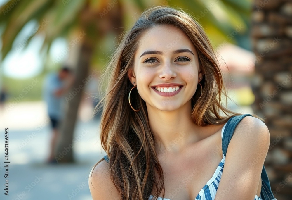 Fototapeta premium Photorealistic portrait of a smiling female outdoors