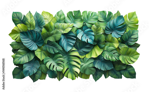 Vibrant green tropical leaves with detailed textures create lush and inviting atmosphere, perfect for nature lovers