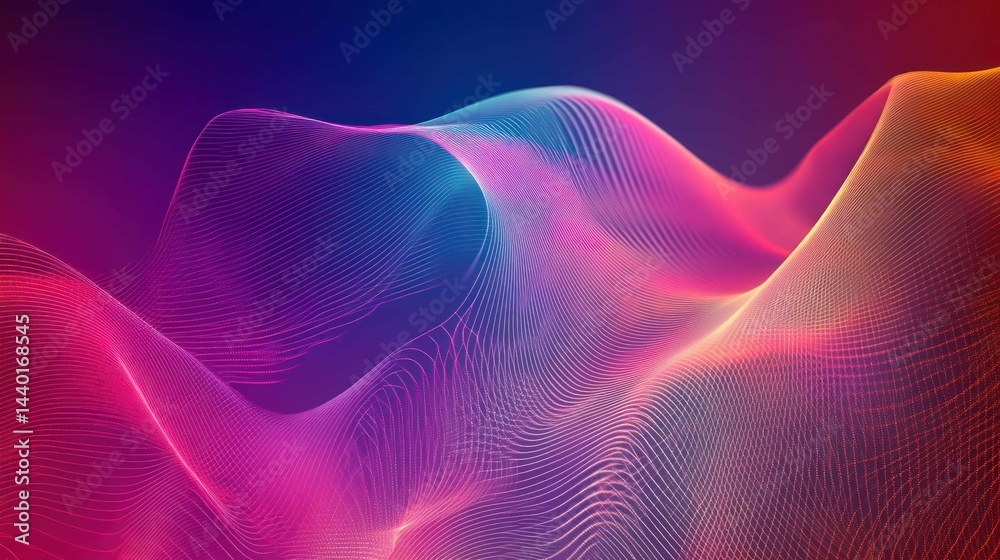 Fototapeta premium Colorful, abstract wavy lines creating a digital illustration with a gradient.