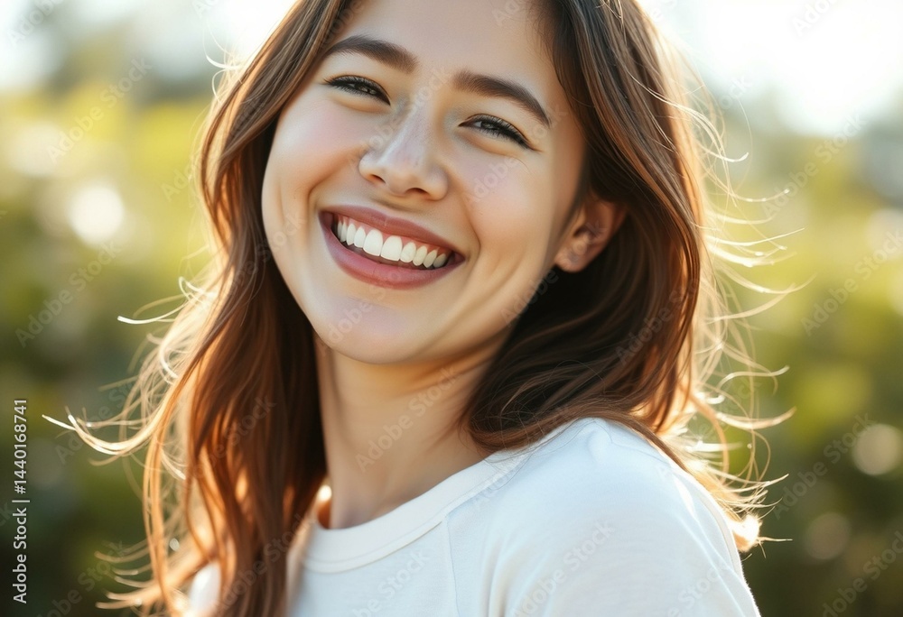 Fototapeta premium Portrait of a laughing young woman in sunlight