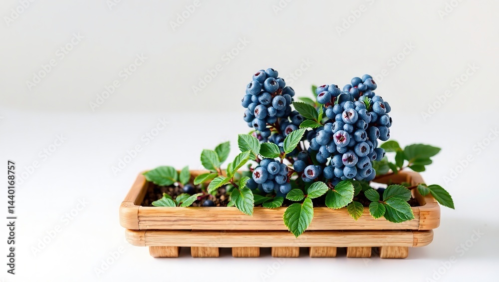 Blue Bearberry in Bamboo Planter Tray, Elevated Home Decor