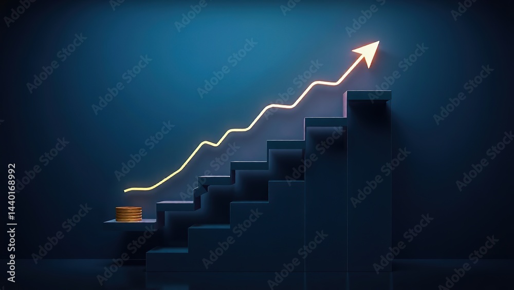 Ascending Financial Staircase: Abstract Graph Illustrating Wealth Accumulation