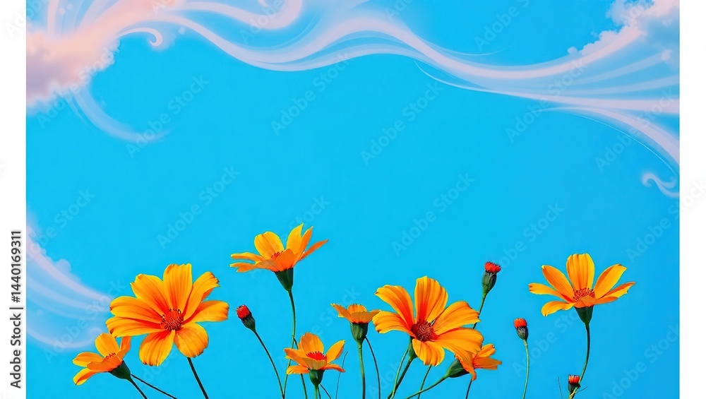 Abstract Wind Frame with Blue and Orange, Crocosmia Decor