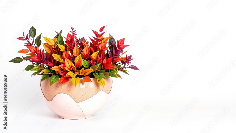 Abstract Planter with Colorful Foliage and Blank Space