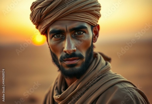 Male nomad in desert landscape