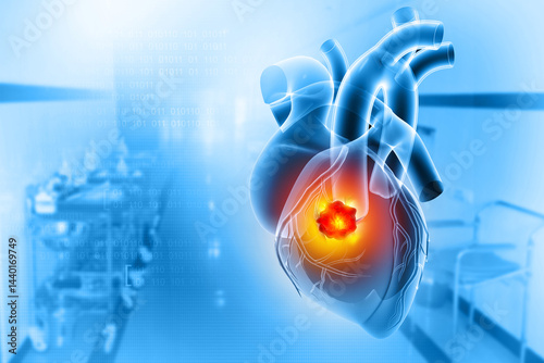 Cardiac cancer or cardiac tumor. 3d illustration