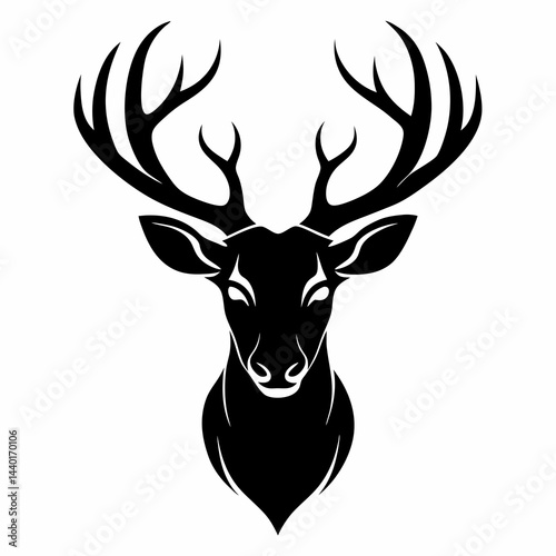 Deer head silhouette vector black on white background