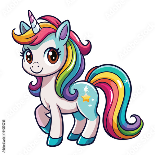 Beautiful Unicorn Cartoon vector, rainbow mane and tail. Beautiful Unicorn Cartoon Vector on Background.