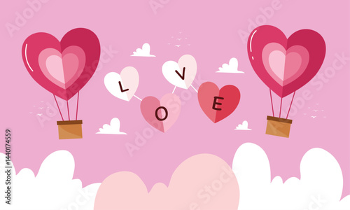 Happy Valentines Day Vector Background Scene with Cute Couple Illustrations and Warm Accents