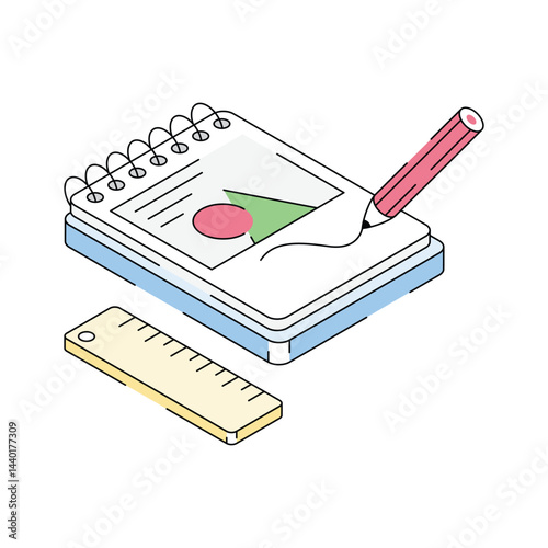 Ready to use isometric outline icon showing sketchpad